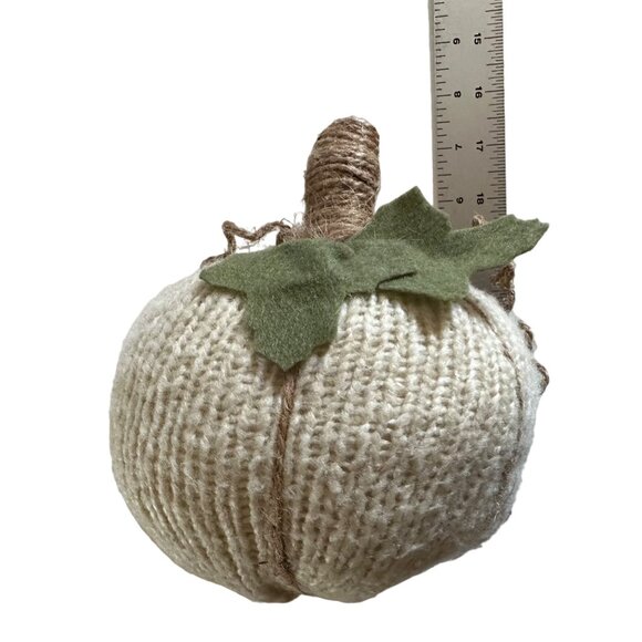 Pumpkin Knit White Handmade Fall Halloween Decoration Autum Neutral Cottage Styl - Picture 8 of 8